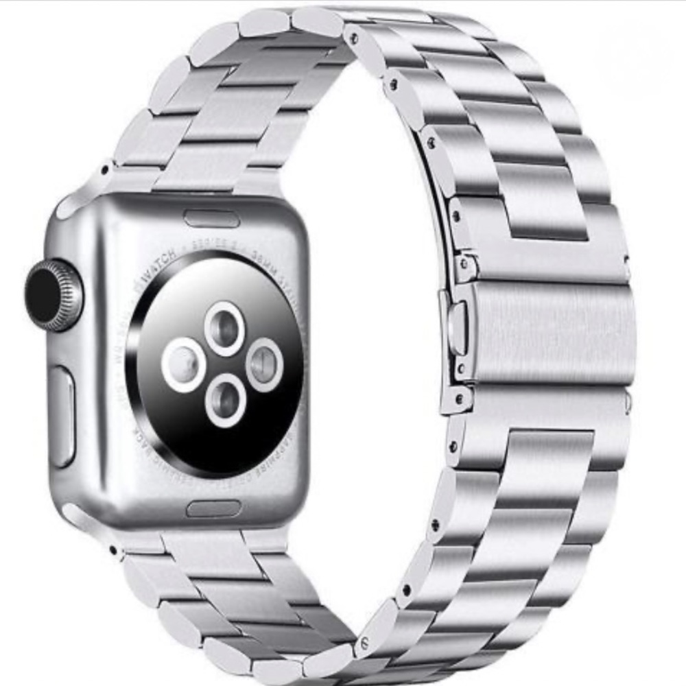 Pugo Top Metal Stainless Steel Silver Unisex Apple Watch Band, Size 38mm